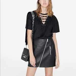 Stradivarius black leather mini skirt